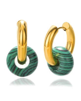 18k gold-plated stainless steel, Tarnish-free, Waterproof, Suitable for sensitive skin, gold earrings, retro earrings, vintage charm, classic earrings, beautiful earrings, timeless earrings, hoop earrings, charm earrings, emerald green earring